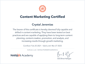Certificate for Content Marketing
