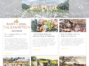 Biltmore mansion at top, three columns showcasing things to do at Biltmore